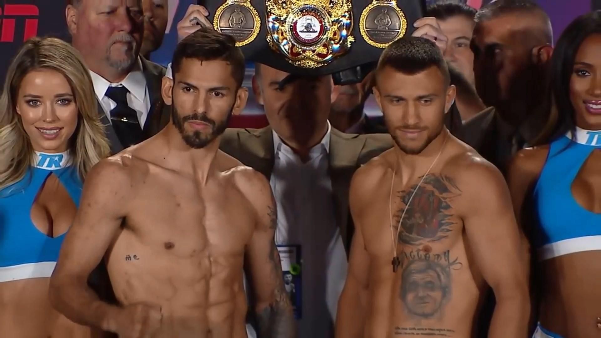 Василий Ломаченко и Хорхе Линарес показали одинаковый вес Василий Ломаченко и Хорхе Линарес показали одинаковый вес