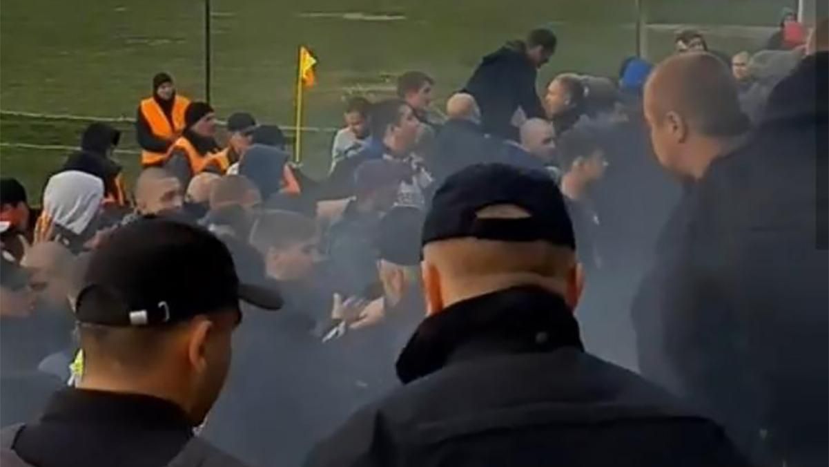 Фанаты устроили жестокую драку во время матча Первой лиги: что говорят в полиции – видео