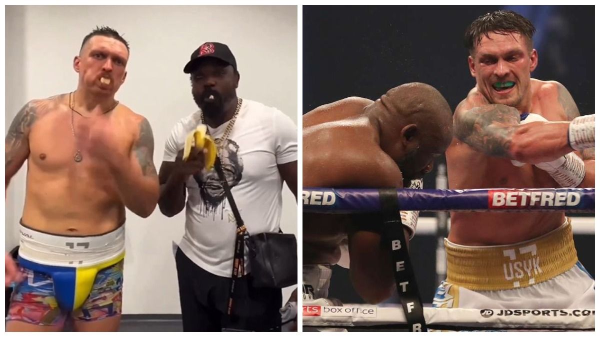 Бій Усик - Дюбуа - український боксер пригостив Чісору бананами - відео Бій Усик - Дюбуа - український боксер пригостив Чісору бананами - відео